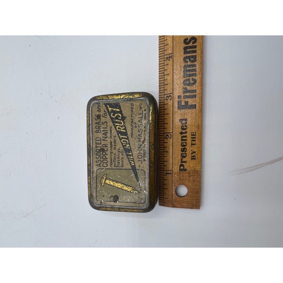 VTG John Hassall Brass Copper Nails Tin Box For Repairing Screens Gutters Boats - Picture 4 of 4